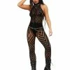 Fun Place Fever Sleeveless V Striped Bodystocking Black