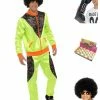 Fun Place Retro Shell Suit Complete Costume Bundle, Mens, Neon Green