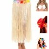 Fun Place Hawaiian Hula Skirt With Flowers, With Velcro Complete Bundle, Natural Bundles