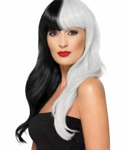Fun Place Deluxe Wig, Half & Half With Fringe Black & Grey Cosplay