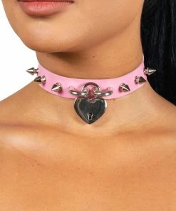 Fun Place Heart Spiked Padlock Collar