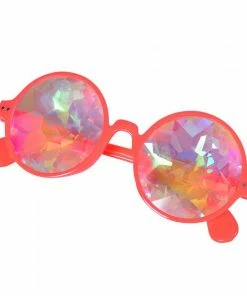 Fun Place Neon Orange Round Frame Kaleidoscope Glasses Festivals