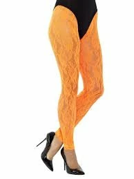 Fun Place Cosplay 80s Lace Leggings, Neon Orange