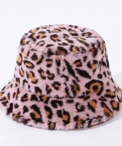 Fun Place Pink Leopard Fluffy Bucket Hat